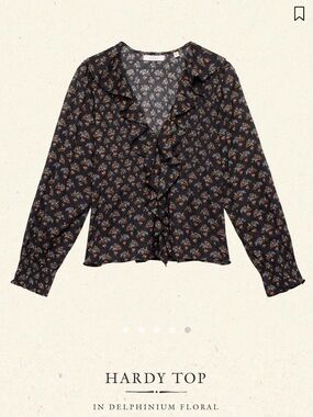 Doen Black Delphinium Floral Ruffle Blouse